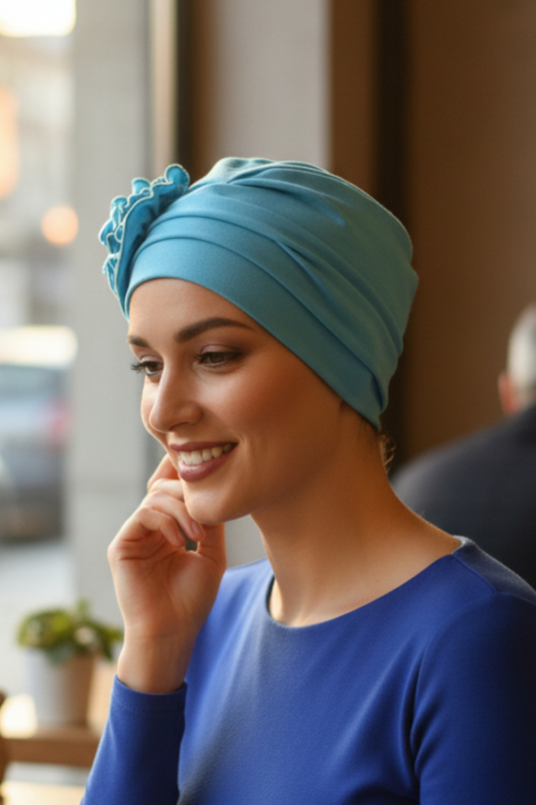 Turban Dalia baby blue z bawełny